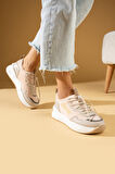 Pembe Potin Kalın Poli Taban Bağcıklı Kadın Rahat Sneaker 36-140-24Queen