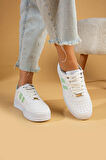Pembe Potin Bağcıklı Comfort Taban Şeritli Kadın Sneaker 001-1005-24BeyazYeşil