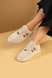 Pembe Potin Bağcıklı Comfort Taban Şeritli Kadın Sneaker 001-1005-24BejKahve