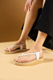 Pembe Potin Comfort Hasır Taban Parmak Arası Kadın Sandalet 68-104-24