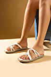 Pembe Potin Düğüm Detaylı İnce Bantlı Comfort Taban Kadın Sandalet 80-1705-24