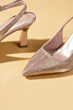 Pembe Potin Kroko Desenli Sivri Burun Arkası Açık Slingback Kadın Topuklu Ayakkabı 71-633-25Baskı