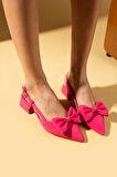 Pembe Potin Sivri Burun Fiyonk Detaylı Saten Kumaş Slingback Kadın Topuklu Ayakkabı 87-141-25Saten