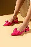 Pembe Potin Sivri Burun Fiyonk Detaylı Saten Kumaş Slingback Kadın Topuklu Ayakkabı 87-141-25Saten