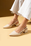 Pembe Potin Sivri Burun Saten Kumaş Slingback Kadın Topuklu Ayakkabı 87-151-25Saten