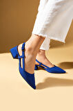 Pembe Potin Sivri Burun Saten Kumaş Slingback Kadın Topuklu Ayakkabı 87-151-25Saten