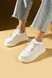 Pembe Potin Yüksek Taban Bağcıklı Comfort Kadın Sneakers 36-1050-25