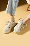 Pembe Potin Yüksek Taban Bağcıklı Comfort Kadın Sneakers 36-1050-25