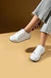 Pembe Potin Bağcıklı Rahat Kalıp Şerit Detaylı Comfort Kadın Sneaker 001-1015-24