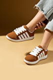 Pembe Potin Bağcıklı Rahat Kalıp Şerit Detaylı Comfort Kadın Sneaker 001-1015-24