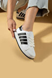 Pembe Potin Bağcıklı Rahat Kalıp Şerit Detaylı Comfort Kadın Sneaker 001-1015-24Syh
