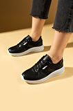 Pembe Potin Fileli Rahat Taban Bağcıklı Comfort Kadın Sneaker 001-1313-25