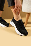Pembe Potin Parlak Taş Detaylı Bağcıklı Triko Rahat Taban Kadın Sneakers 36-872-25