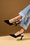 Pembe Potin Sivri Burun Kadeh Topuklu Slingback Kadın Ayakkabı 71-531-25Saten