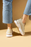 Pembe Potin Parlak Taş Detaylı Bağcıklı Triko Rahat Taban Kadın Sneakers 36-872-25