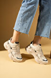 Pembe Potin Kalın Taban Bağcıklı Fileli Kadın Sneakers 89-040-25