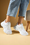 Pembe Potin Kalın Taban Bağcıklı Fileli Kadın Sneakers 89-040-25