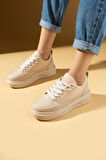 Pembe Potin Kalın Taban Renkli Bağcıklı Hafif Taban Kadın Sneakers 89-049-25