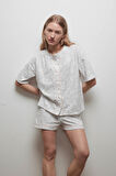 Kadın Pamuklu Kısa Kollu Gömlek Şortlu Pijama Takımı