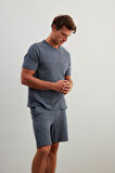 Erkek Pamuklu Kesik Detaylı Kısa Kollu T-shirt Cepli Şort Takımı