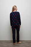 Kadın Pamuklu Belden Bağlamalı Uzun Kollu Pijama Üstü