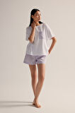 Kadın Pamuklu Kısa Kollu Pijama Üstü
