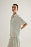 Kadın Dokuma Kısa Kollu Gömlek Pijama Üstü