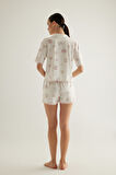 Kadın Pamuklu Kısa Kollu Gömlek Şortlu Pijama Takımı