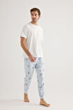 Erkek Pamuklu Kısa Kollu Uzun Pijama Takımı