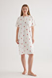 Kadın Plus Size Pamuklu Patlı Kısa Kollu Gecelik