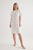 Kadın Plus Size Pamuklu Patlı Kısa Kollu Gecelik