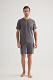 Erkek Pamuklu Kısa Kollu Şortlu Pijama Takımı