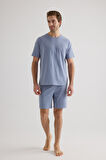 Erkek Pamuklu Kısa Kollu Şortlu Pijama Takımı