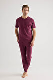 Erkek Pamuklu Kısa Kollu Uzun Pijama Takımı
