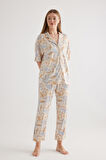 Kadın Plus Size Viscose Kısa Kol Gömlek Uzun Pijama Takımı
