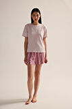 Kadın Pamuklu Kısa Kollu Şortlu Pijama Takımı