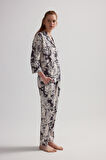 Kadın Viskon Uzun Kollu Gömlek Pijama Takımı