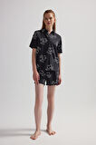 Kadın Pamuklu Kısa Kollu Gömlek Şortlu Pijama Takımı