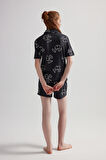 Kadın Pamuklu Kısa Kollu Gömlek Şortlu Pijama Takımı