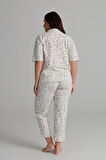 Kadın Plus Size Pamuklu Kısa Kollu Gömlek Uzun Pijama Takımı