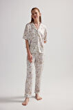Kadın Viskon Kısa Kollu Gömlek Uzun Pijama Takımı