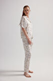 Kadın Viskon Kısa Kollu Gömlek Uzun Pijama Takımı