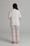 Kadın Plus Size Viskon Kısa Kollu Uzun Pijama Takımı