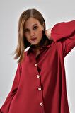 Bordo Ahşap Düğmeli Tunik