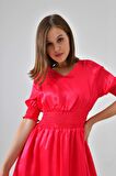 Pembe Reglan Kol Cepli Gipeli Mini Elbise