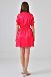 Pembe Reglan Kol Cepli Gipeli Mini Elbise