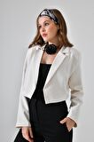 Ekru Kruvaze Crop Blazer Ceket