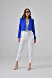 Saks Mavi Kruvaze Crop Blazer Ceket