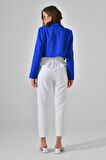Saks Mavi Kruvaze Crop Blazer Ceket