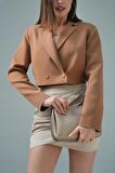 Kamel Kruvaze Crop Blazer Ceket